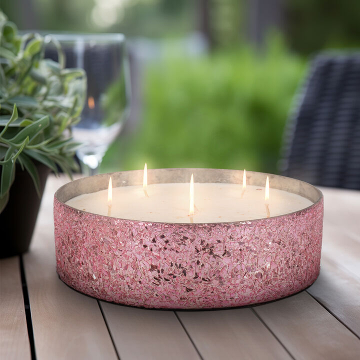 8" Pink Glass Bowl Candle, 49oz