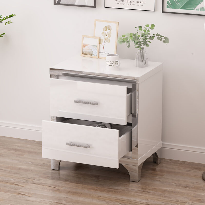 Merax High Gloss Nightstand with Metal Handle