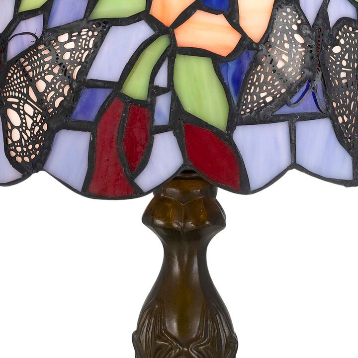 Metal Body Tiffany Table Lamp with Butterfly Design Shade, Multicolor - Benzara