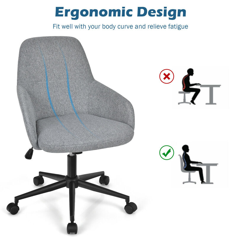 Costway Linen Accent Office Chair Adjustable Rolling Swivel Task Chair w/Armrest