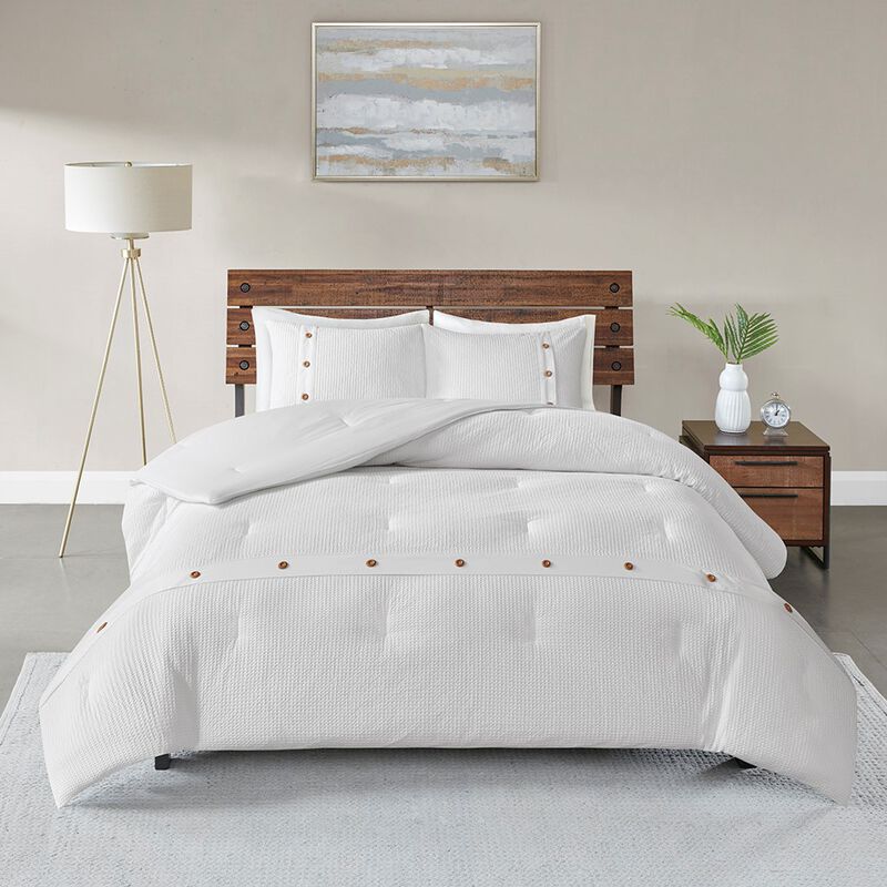 Gracie Mills Lucius 3-Piece Waffle Texture Woven Cotton Comforter Set