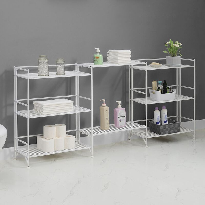 Convenience Concepts Xtra Storage 3 Tier Wide Folding Metal Shelves with Set of 2 Extension Shelves