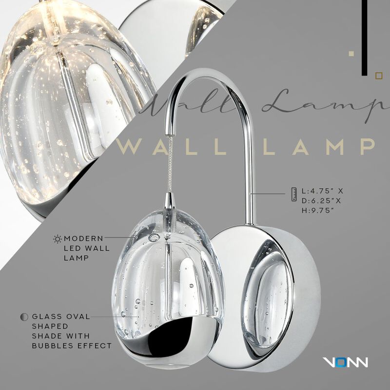 VONN Lighting Integrated LED Wall Sconce Light with Clear Glass Shade in Polished Chrome
