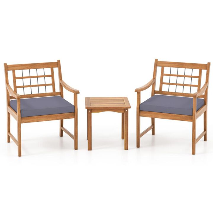 Hivvago 3 Piece Wood Patio Furniture Set with Seat Cushions and Acacia Wood Frame