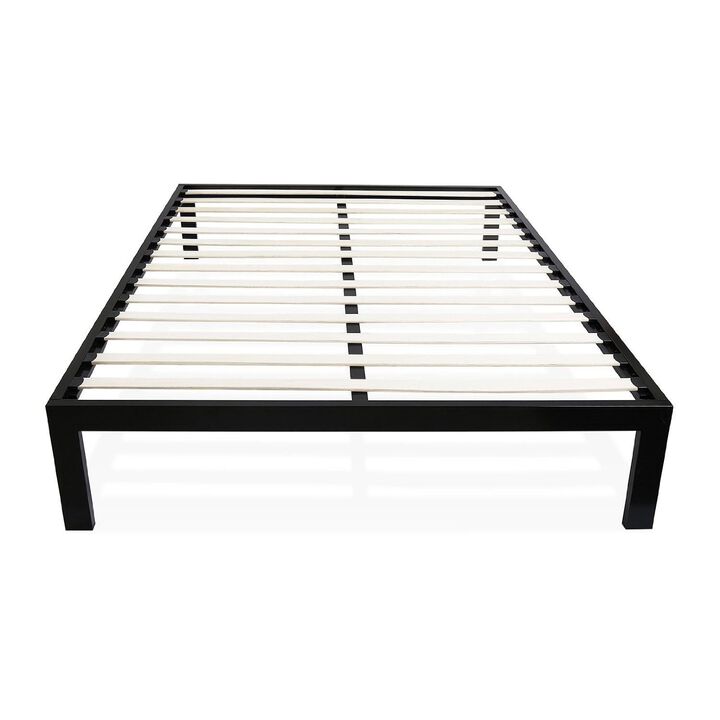 Hivvago Queen size Modern Black Metal Platform Bed Frame with Wood Slats