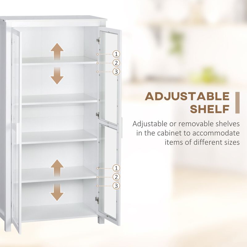 White Kitchen Tower: 5-Tier Pantry with Glass Doors