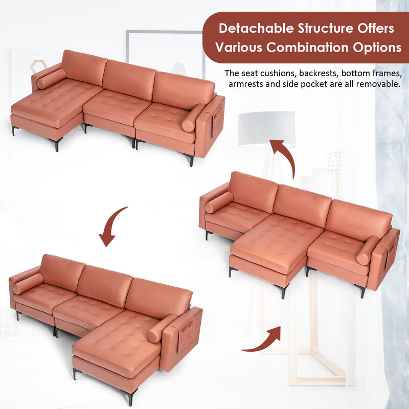 Modern Loveseat Sofa with 2 Bolsters and Side Storage Pocket