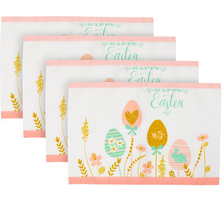 Set of 4 Pastel Eggs "Happy Easter" Floral Placemats 18"