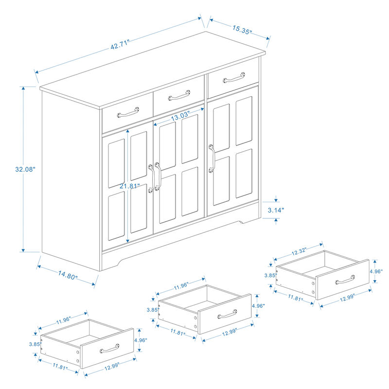 White Wood 42.72 in. Sideboard with Shaker Style Design Doors