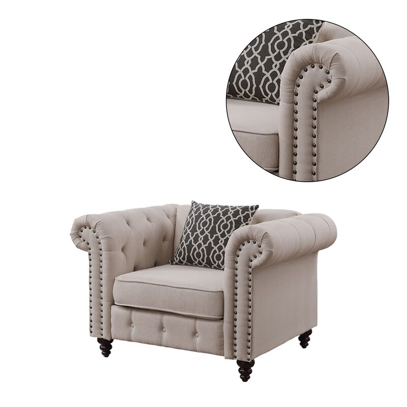 Beige Linen Chair with 1 Pillow