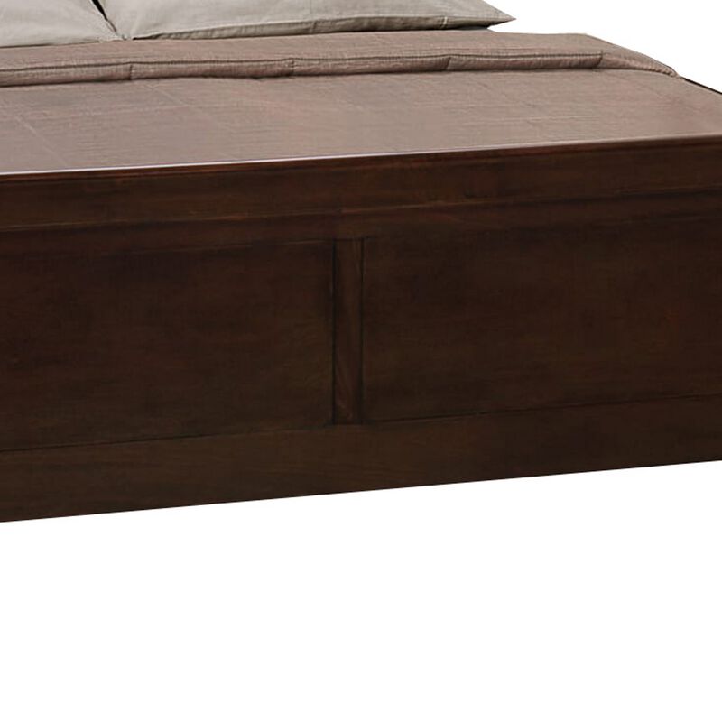 Traditional Style Wooden Queen Size Bed with Curved Headboard, Brown-Benzara