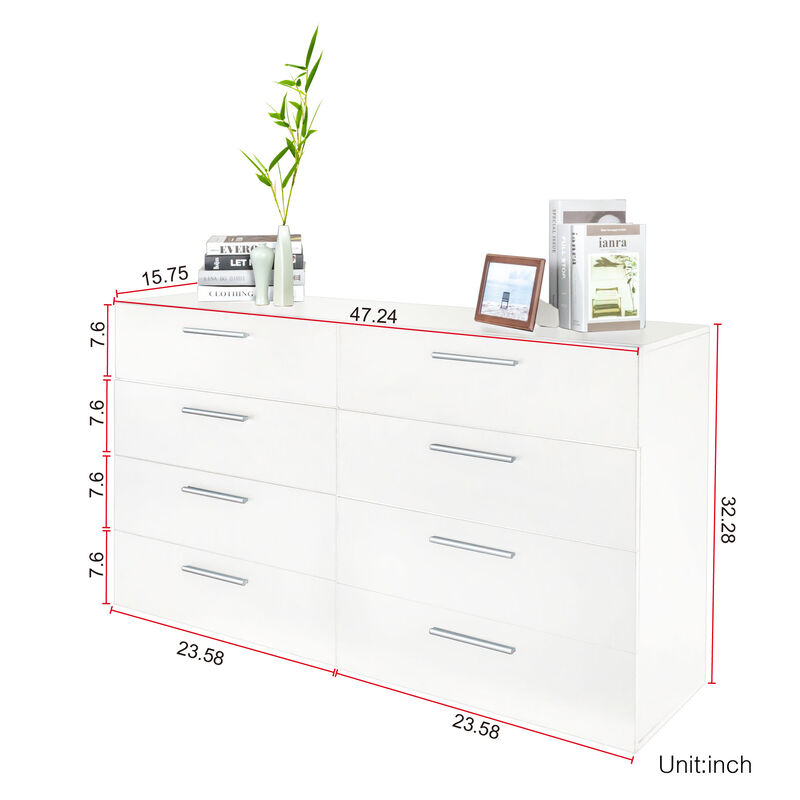 Modern 8-Drawer Double Dresser, Large Storage Cabinet for Bedroom & Home