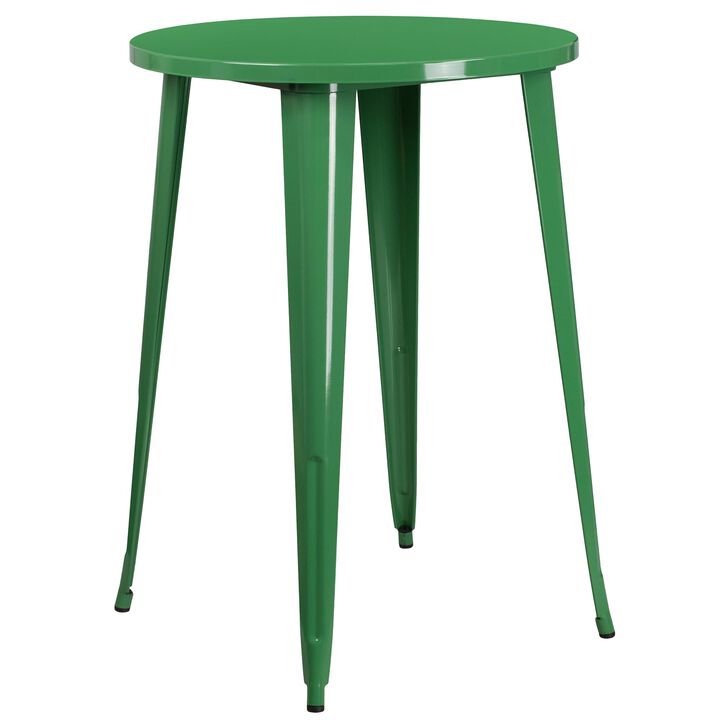 Flash Furniture Commercial Grade 30" Round Green Metal Indoor-Outdoor Bar Table Set with 2 Cafe Stools