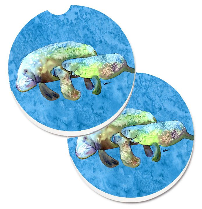 Caroline's Treasures Manatee Set of 2 Cup Holder Car Coasters 8660CARC, 2.56, Multicolor