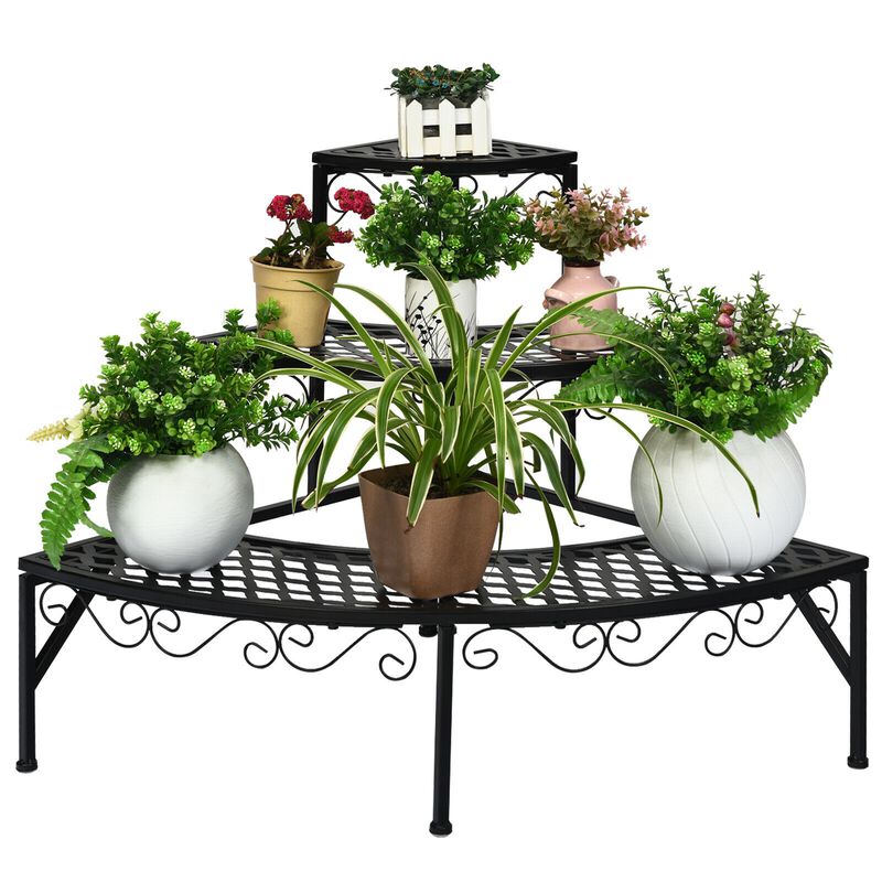 Unique 3 Tier Metal Corner Plant Display Rack for Floral Arrangements