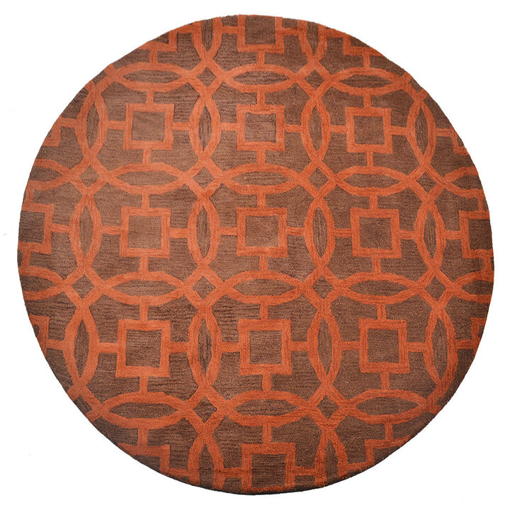 RUGSOTIC CARPETS HAND TUFTED WOOL ECO-FRIENDLY AREA RUGS  - 8'x8', Round Shape, Brown & Orange, Geometric Modern Design, High Pile Thick Handmade Area Rugs for Living Room, Bed Room (K00239)