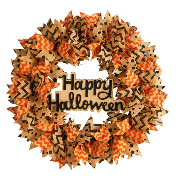 Hivvago 30" Halloween Burlap Ribbon Wreath