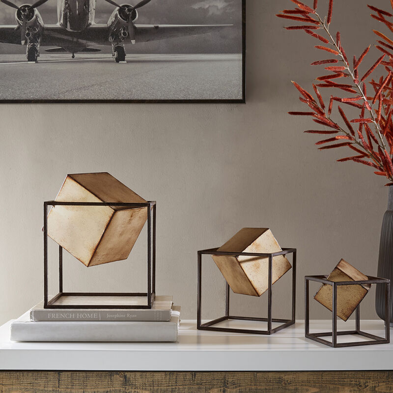 Quad Gold Cubes 3-Piece Tabletop Decor Set