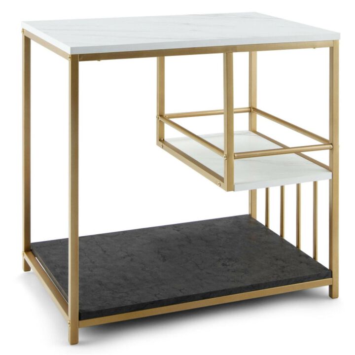 Hivvago 3-Tier Multi-function Marble End Table with Storage Shelf