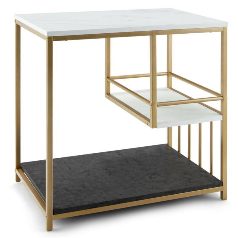 Hivvago 3-Tier Multi-function Marble End Table with Storage Shelf