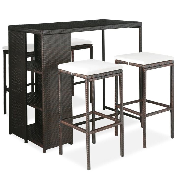 vidaXL 5 Piece Garden Bar Set with Cushions Poly Rattan Brown