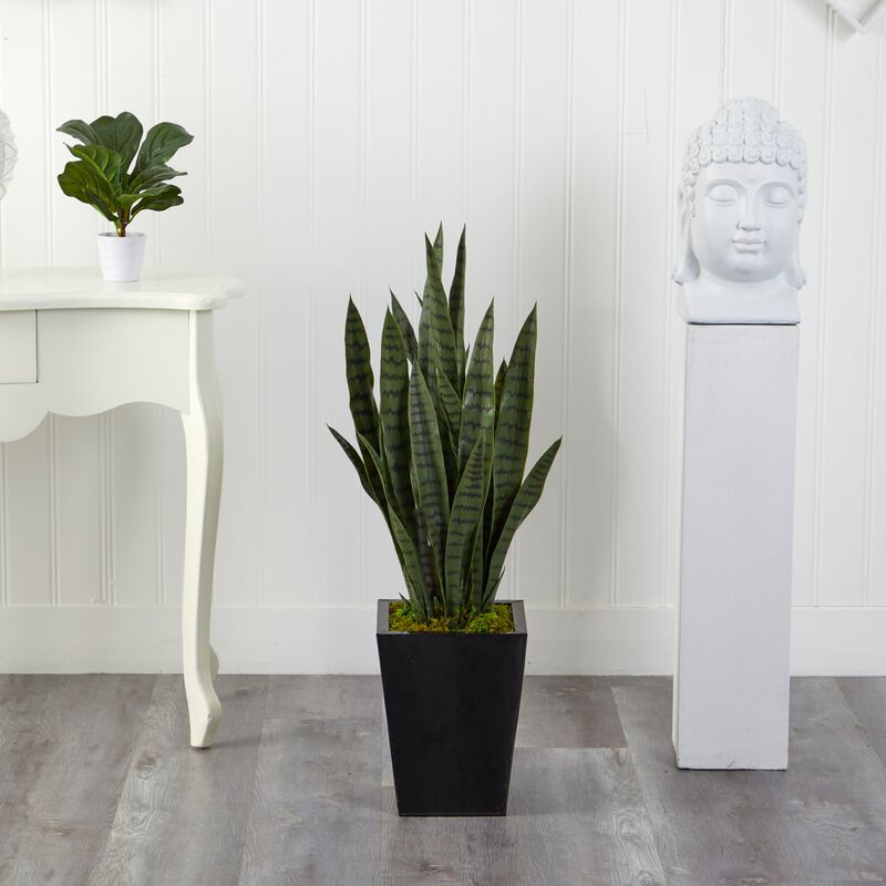 Hivvago 40" Sansevieria Artificial Plant in Black Metal Planter