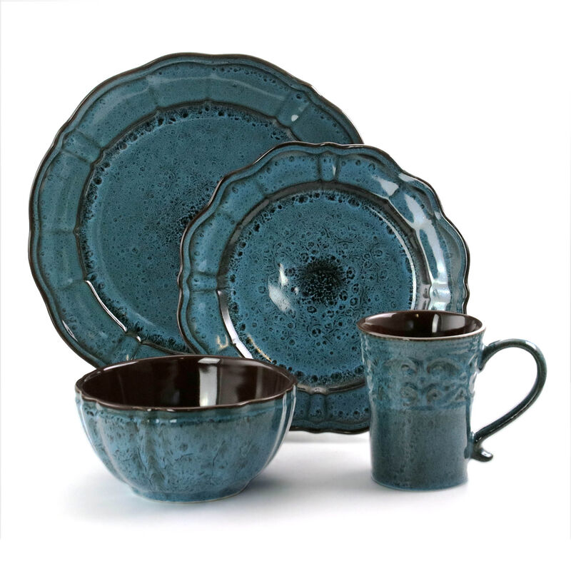 Elama Lavish Blue 16 Piece Dinnerware set with Complete Setting for 4