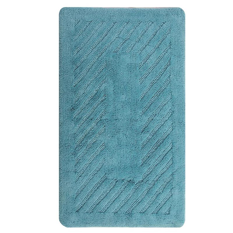 Knightsbridge Diagonal Racetrack 100% Cotton Reversible Bath Rug 20 X 30 Aqua