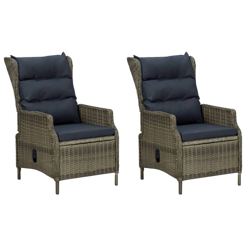 3pc Outdoor Lounge Chair Set with 1 End Table, Black, Brown Rattan - Benzara