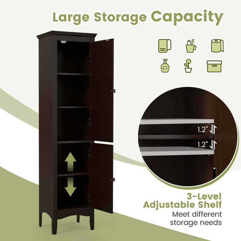 Tall Bathroom Floor Cabinet with Shutter Doors and Adjustable Shelf