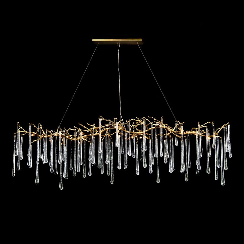 Glass Teardrop Fourteen-Light Horizontal Chandelier