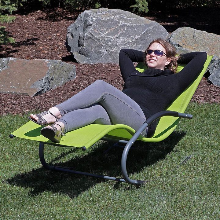 Hivvago Modern Green Rocking Chaise Lounge Chair Patio Lounger with Pillow