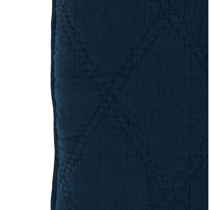 Hara 26 Inch Hand Quilted Euro Pillow Sham with Polyester Fill, Dark Blue-Benzara