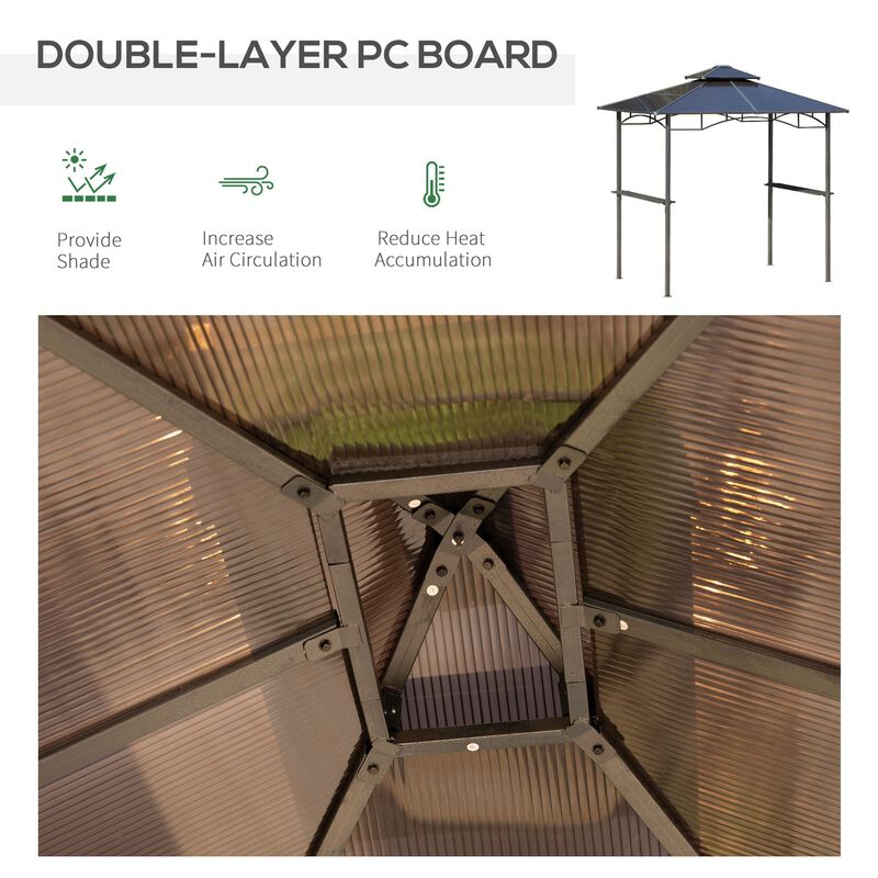Brown BBQ Shelter: 8'x5' Gazebo with Side Shelves and PC Roof