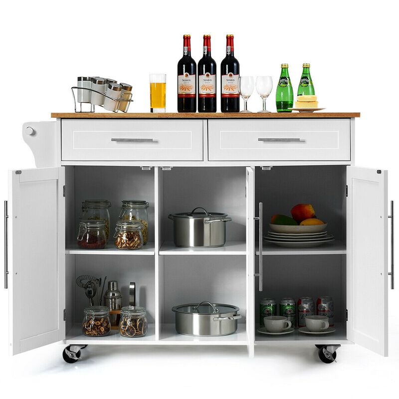 Kitchen Island Trolley Wood Top Rolling Storage Cabinet Cart with Knife Block
