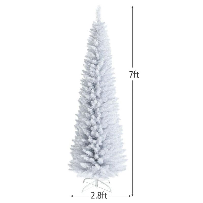 Slim Artificial Christmas Pencil Tree with PVC Needles and Folding Metal Stand