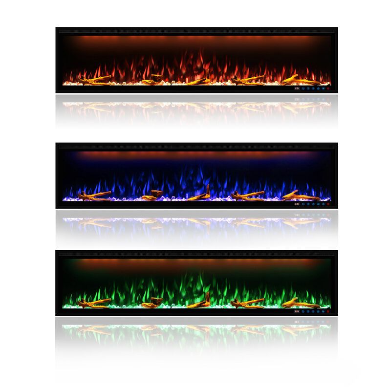 MONDAWE 74" Wall Mounted Embedded Electric Fireplace, 60Hz, 110-120 Volt, 1500W, With Overheat Protection Device