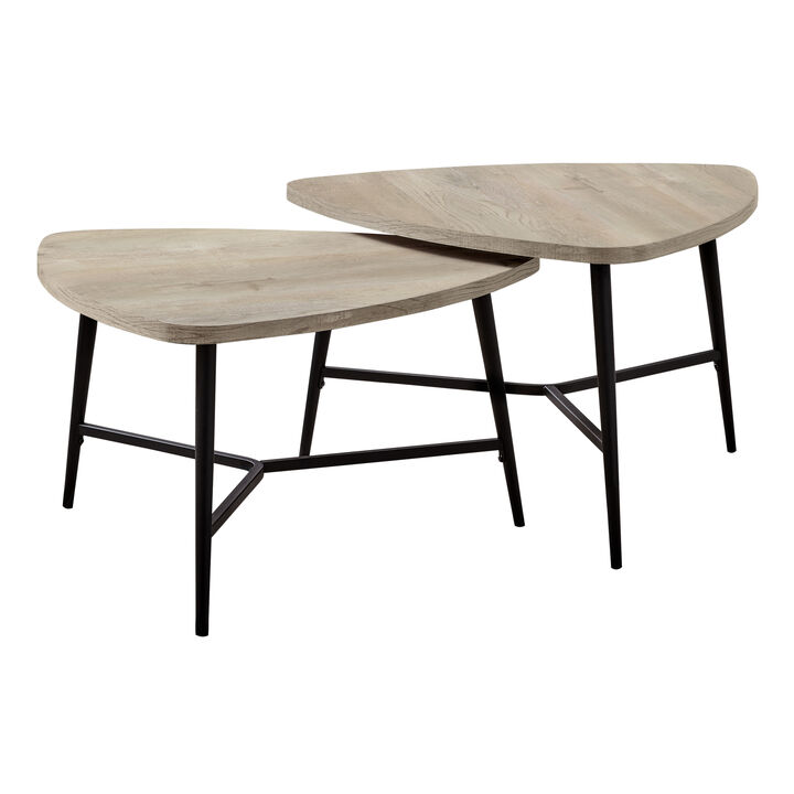 Monarch Specialties I 7939P Table Set, 2pcs Set, Coffee, End, Side, Accent, Living Room, Metal, Laminate, Beige, Black, Contemporary, Modern