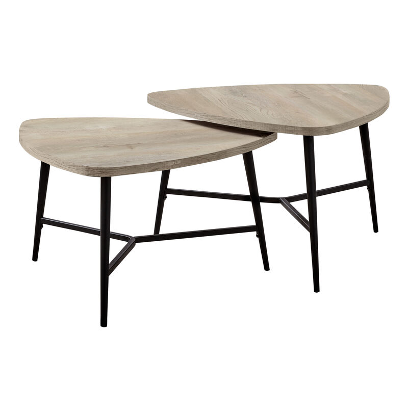 Monarch Specialties I 7939P Table Set, 2pcs Set, Coffee, End, Side, Accent, Living Room, Metal, Laminate, Beige, Black, Contemporary, Modern
