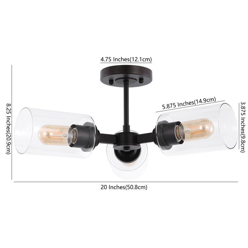 Jaymes 3-Light Farmhouse Industrial Iron Cylinder LED Semi Flush Mount