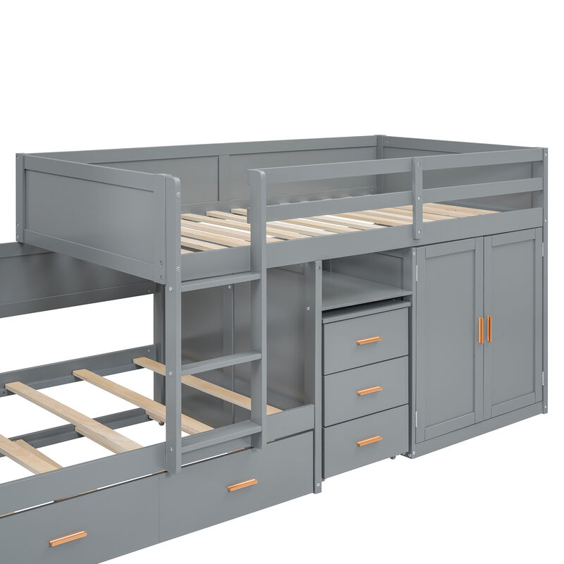 Merax Bunk Bed with Trundle, Cabinet, and Wardrobe