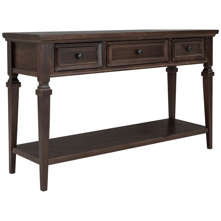 Vintage-Inspired Retro Style Console Table Three Top Drawers, Antique White
