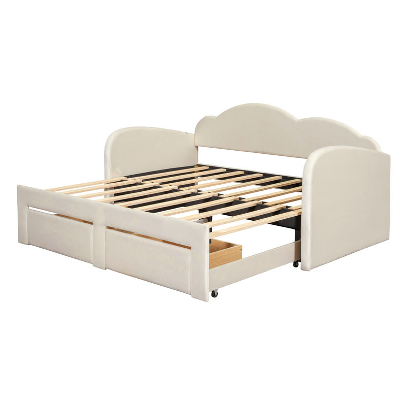 Merax Velvet Upholstered Daybed  with Trundle