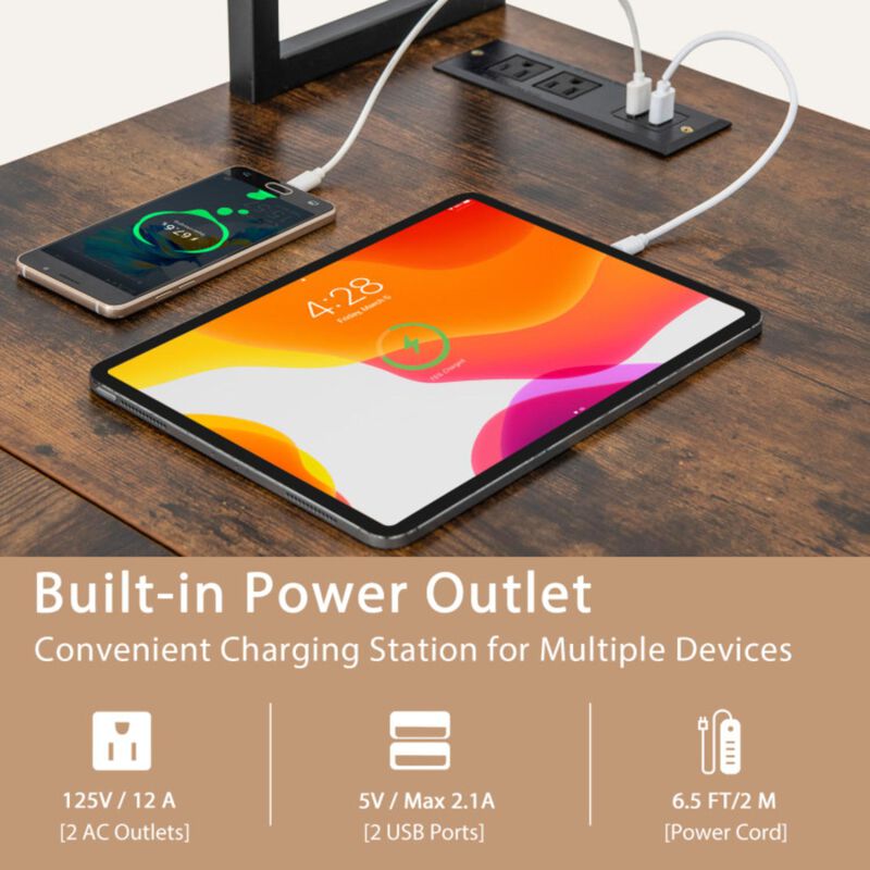 Hivvago L-shaped Desk with Power Outlet Hutch