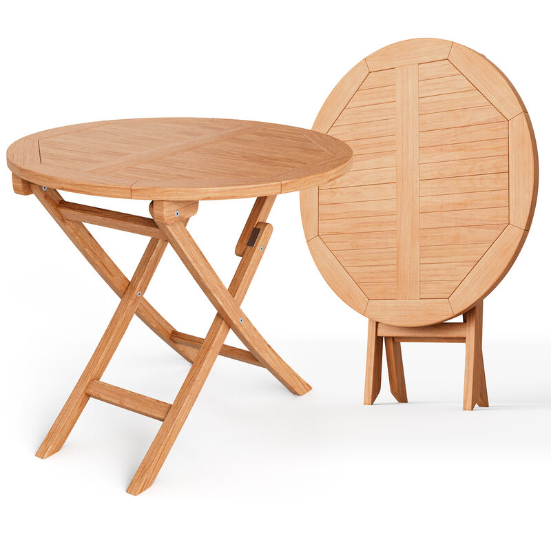Folding Patio Indonesia Teak Wood Round Coffee Table
