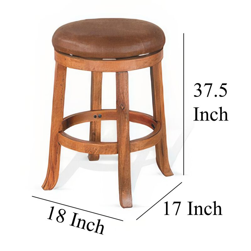 Marv Swivel Counter Stool Set of 2, Brown Faux Leather, Mahogany - Benzara