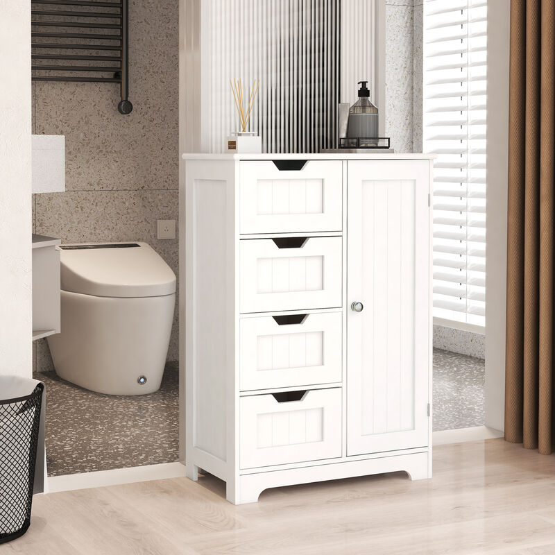22.5 in. W. x 11.81 in. D x 32.68 in. H White Wood Linen Cabinet with 4 Drawers and 1 Door