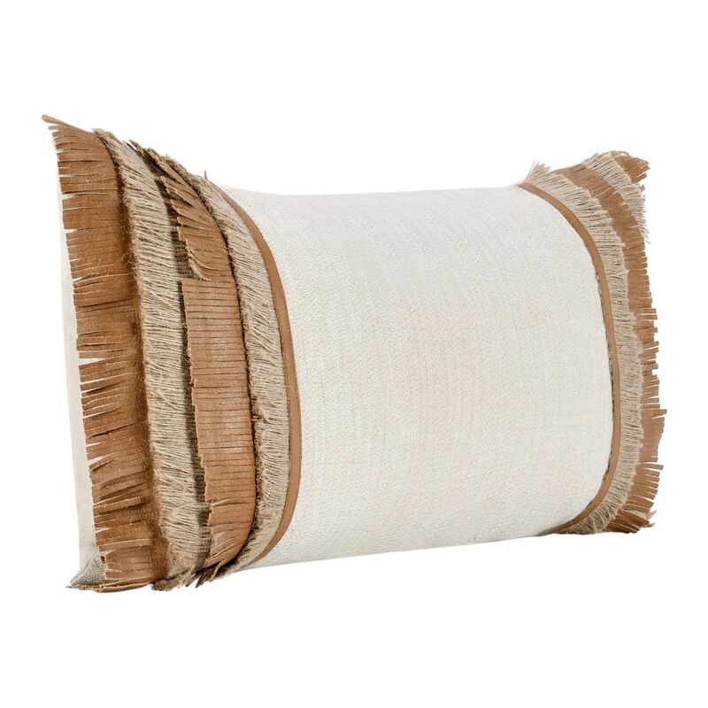 Lumbar Accent Throw Pillow, 14 x 26 Chestnut Brown Woven Cotton - Benzara