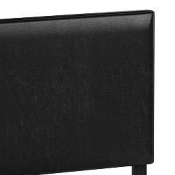 Shirin Queen Size Bed, Wood, Nailhead Trim, Upholstered Headboard, Black - Benzara