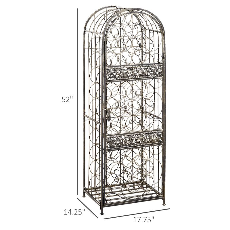 Antique Bronze Cellar: 45-Bottle Floor Wine Rack with Locking Door
